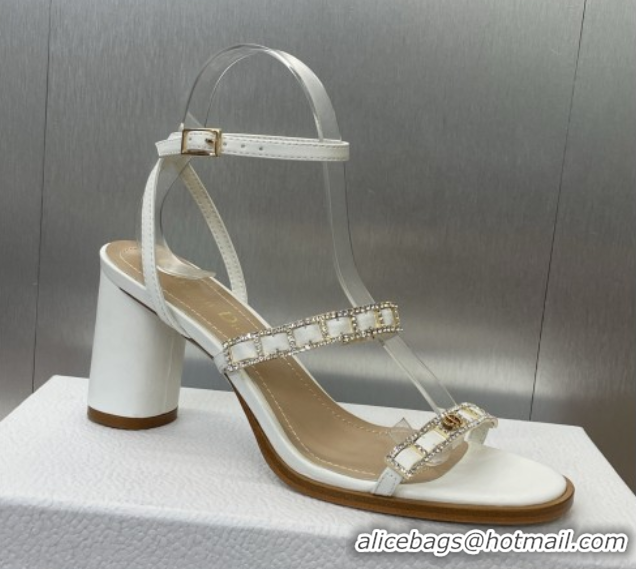 Best Price Dior Diorissime Heeled Sandals 8cm in Lambskin and Silver-Tone Strass White 0425039