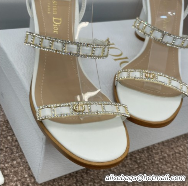 Best Price Dior Diorissime Heeled Sandals 8cm in Lambskin and Silver-Tone Strass White 0425039