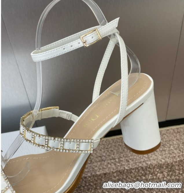 Best Price Dior Diorissime Heeled Sandals 8cm in Lambskin and Silver-Tone Strass White 0425039