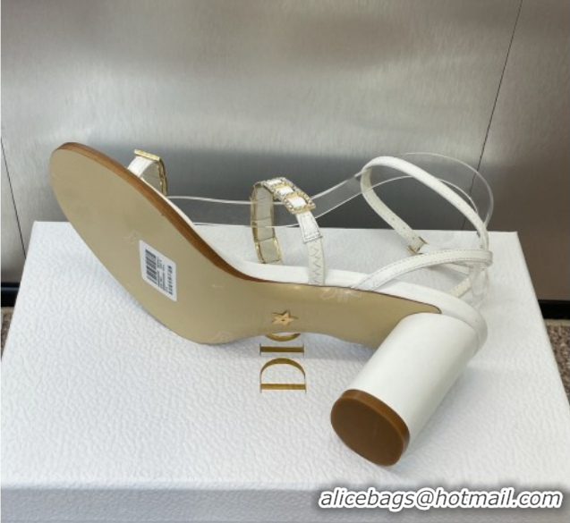 Best Price Dior Diorissime Heeled Sandals 8cm in Lambskin and Silver-Tone Strass White 0425039