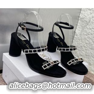 Best Grade Dior Diorissime Heeled Sandals 8cm in Suede and Silver-Tone Strass Black 0425040