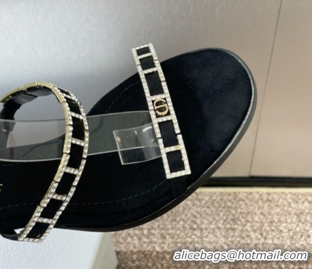 Best Grade Dior Diorissime Heeled Sandals 8cm in Suede and Silver-Tone Strass Black 0425040