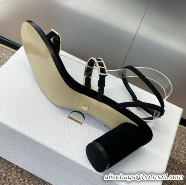 Best Grade Dior Diorissime Heeled Sandals 8cm in Suede and Silver-Tone Strass Black 0425040