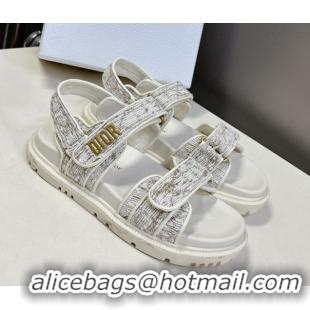 Popular Style Dior Dioract Sandals in Cannage Tweed White/Gold-Tone 0425042
