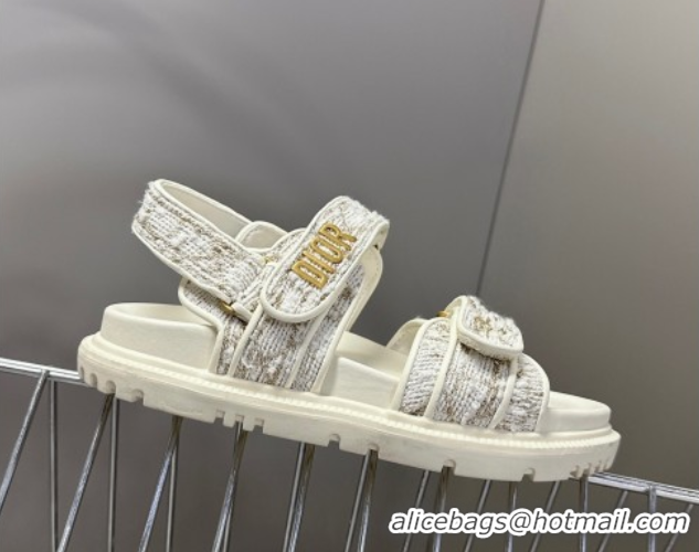Popular Style Dior Dioract Sandals in Cannage Tweed White/Gold-Tone 0425042