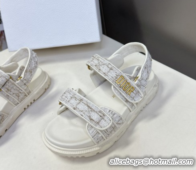 Popular Style Dior Dioract Sandals in Cannage Tweed White/Gold-Tone 0425042