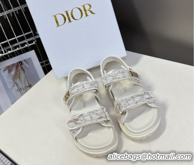 Popular Style Dior Dioract Sandals in Cannage Tweed White/Gold-Tone 0425042