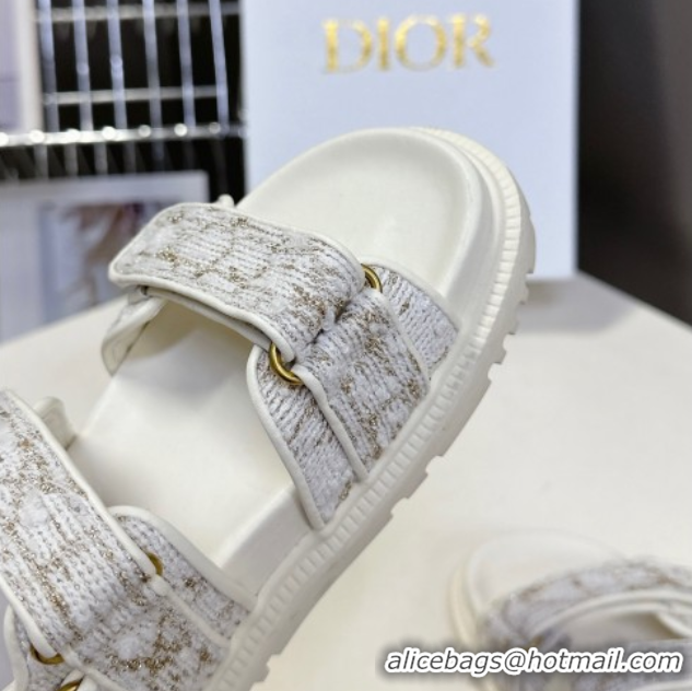 Popular Style Dior Dioract Sandals in Cannage Tweed White/Gold-Tone 0425042