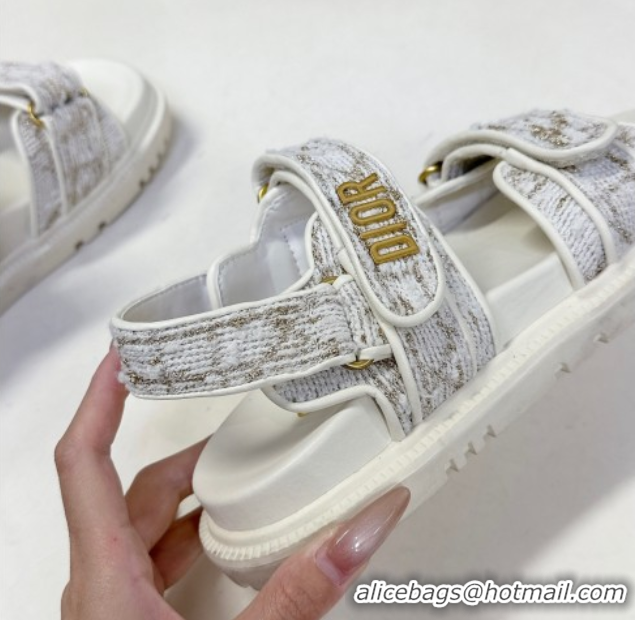 Popular Style Dior Dioract Sandals in Cannage Tweed White/Gold-Tone 0425042