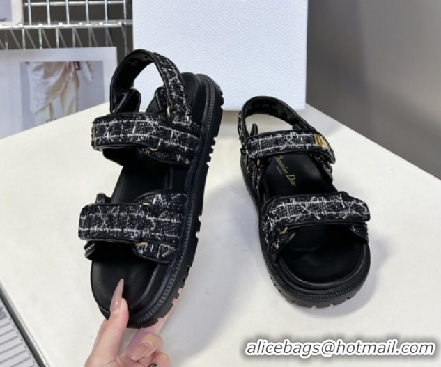 Luxury Cheap Dior Dioract Sandals in Cannage Tweed Black/White 0425041