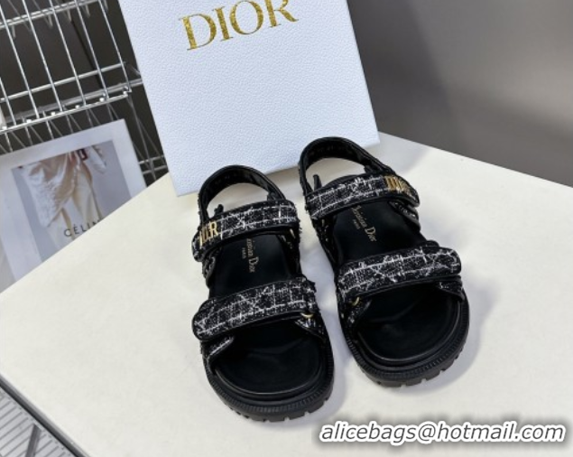 Luxury Cheap Dior Dioract Sandals in Cannage Tweed Black/White 0425041