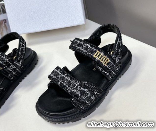 Luxury Cheap Dior Dioract Sandals in Cannage Tweed Black/White 0425041