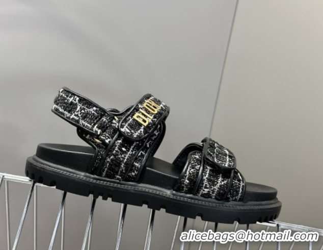 Luxury Cheap Dior Dioract Sandals in Cannage Tweed Black/White 0425041