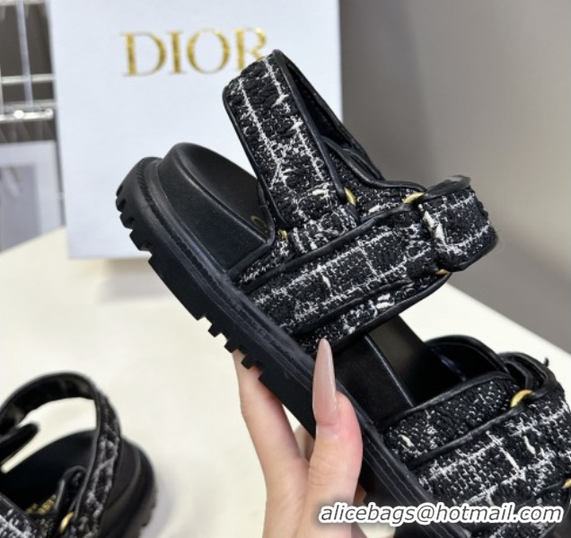 Luxury Cheap Dior Dioract Sandals in Cannage Tweed Black/White 0425041