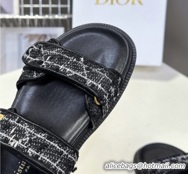 Luxury Cheap Dior Dioract Sandals in Cannage Tweed Black/White 0425041