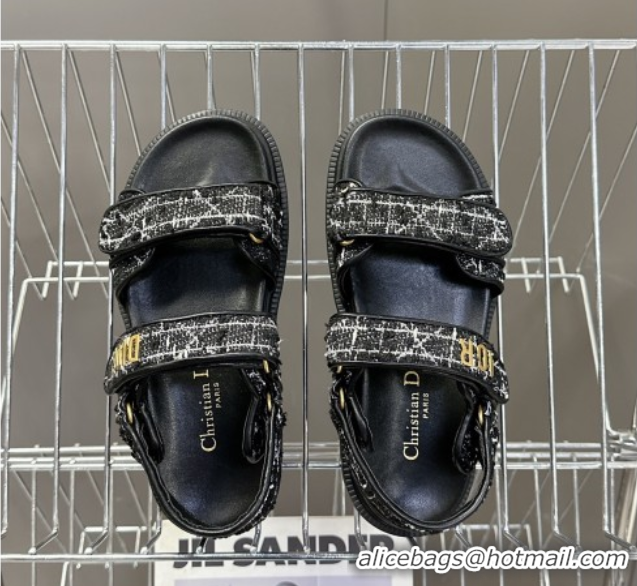 Luxury Cheap Dior Dioract Sandals in Cannage Tweed Black/White 0425041