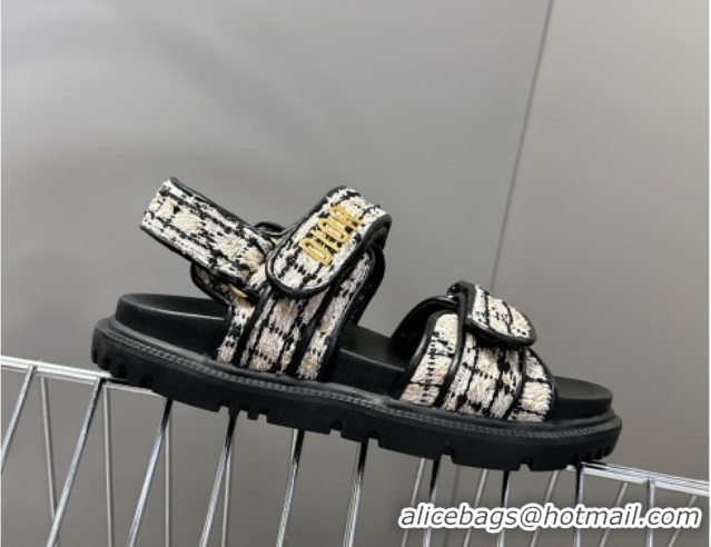 Luxury Dior Dioract Sandals in Cannage Tweed Black/Beige 0425043