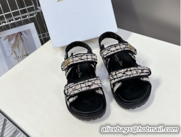 Luxury Dior Dioract Sandals in Cannage Tweed Black/Beige 0425043