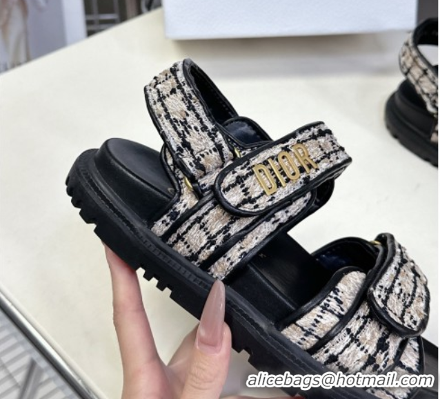 Luxury Dior Dioract Sandals in Cannage Tweed Black/Beige 0425043