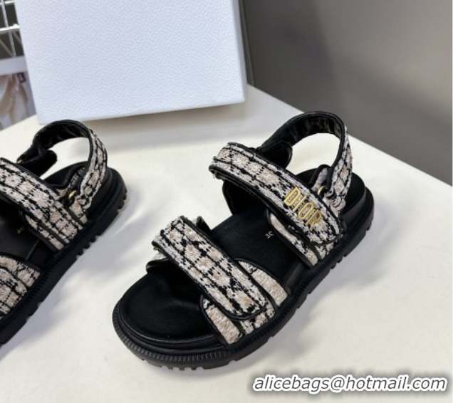 Luxury Dior Dioract Sandals in Cannage Tweed Black/Beige 0425043