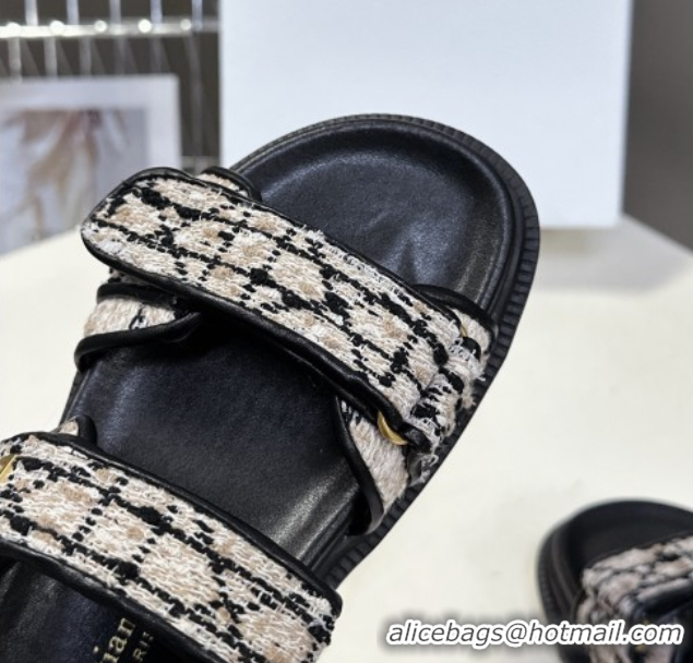 Luxury Dior Dioract Sandals in Cannage Tweed Black/Beige 0425043
