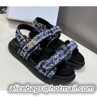 Shop Duplicate Dior Dioract Sandals in Cannage Tweed Blue/Black 0425044