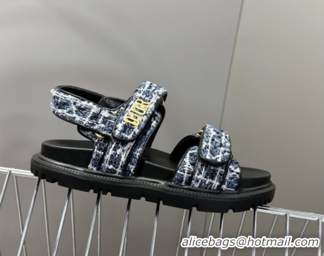 Shop Duplicate Dior Dioract Sandals in Cannage Tweed Blue/Black 0425044