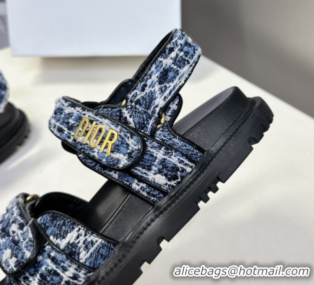 Shop Duplicate Dior Dioract Sandals in Cannage Tweed Blue/Black 0425044