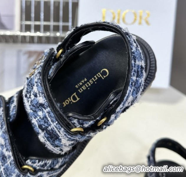Shop Duplicate Dior Dioract Sandals in Cannage Tweed Blue/Black 0425044