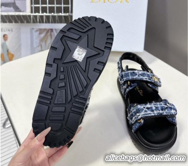 Shop Duplicate Dior Dioract Sandals in Cannage Tweed Blue/Black 0425044