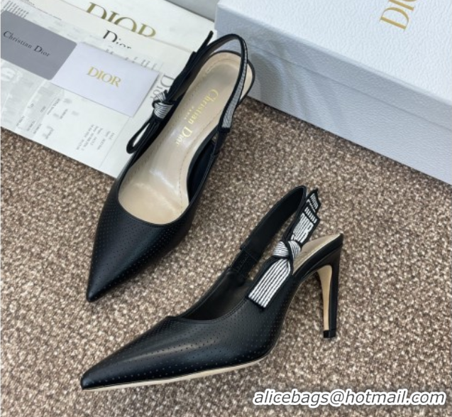 Luxury Dior Toujours Slingback Pumps 7cm in Perforated Supple Lambskin Black 0425045