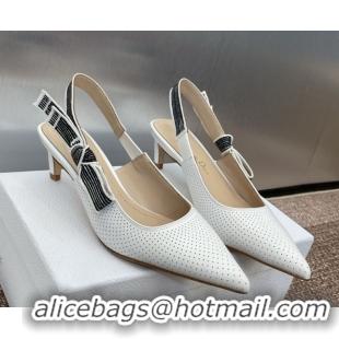 Discount Dior Toujours Slingback Pumps 5cm in Perforated Supple Lambskin White 0425047