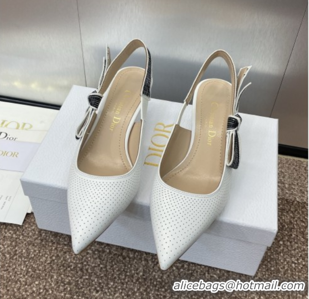 Discount Dior Toujours Slingback Pumps 5cm in Perforated Supple Lambskin White 0425047