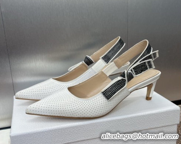 Discount Dior Toujours Slingback Pumps 5cm in Perforated Supple Lambskin White 0425047