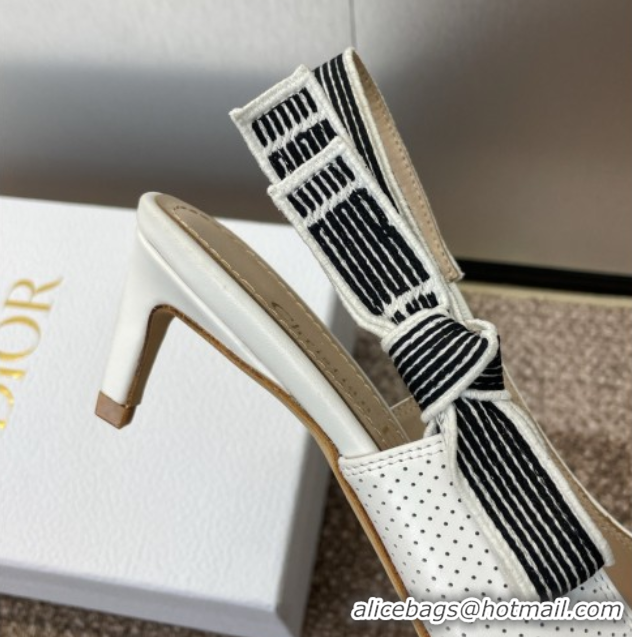 Discount Dior Toujours Slingback Pumps 5cm in Perforated Supple Lambskin White 0425047