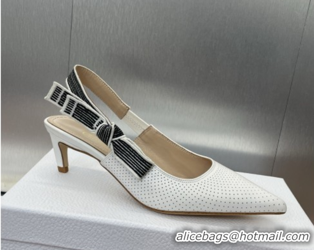 Discount Dior Toujours Slingback Pumps 5cm in Perforated Supple Lambskin White 0425047