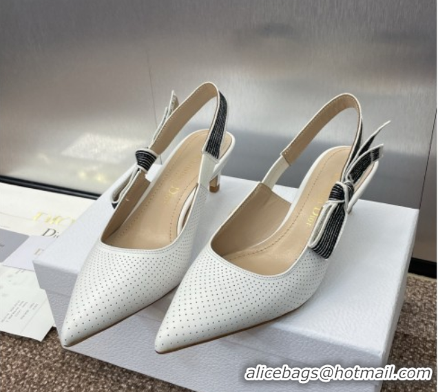 Discount Dior Toujours Slingback Pumps 5cm in Perforated Supple Lambskin White 0425047