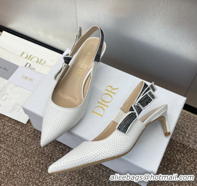 Discount Dior Toujours Slingback Pumps 5cm in Perforated Supple Lambskin White 0425047