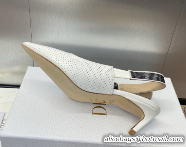 Discount Dior Toujours Slingback Pumps 5cm in Perforated Supple Lambskin White 0425047