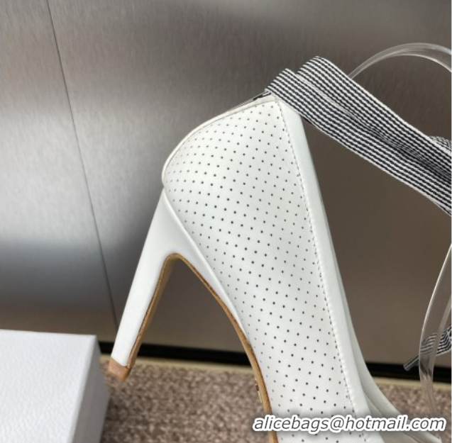 Hot Style Dior D-Journey Lace-Up Pumps 7cm in Perforated Supple Lambskin with Lace White 0425049