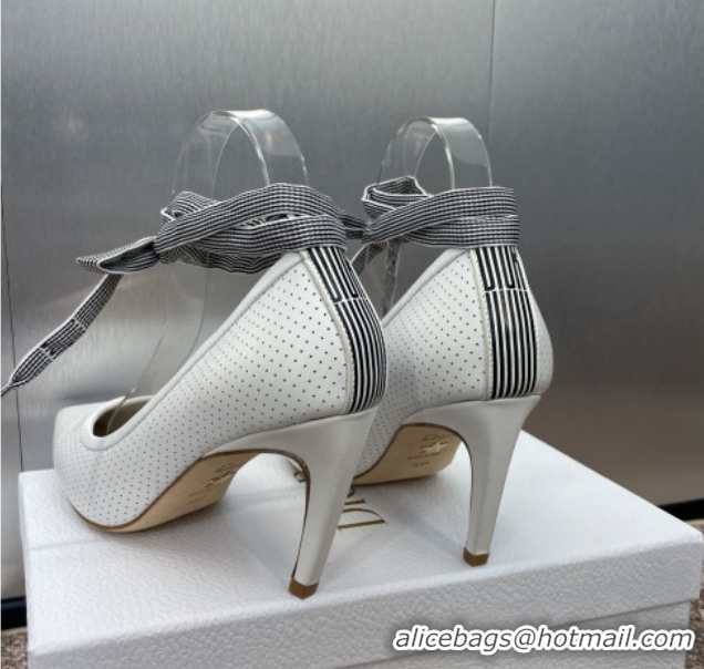 Hot Style Dior D-Journey Lace-Up Pumps 7cm in Perforated Supple Lambskin with Lace White 0425049