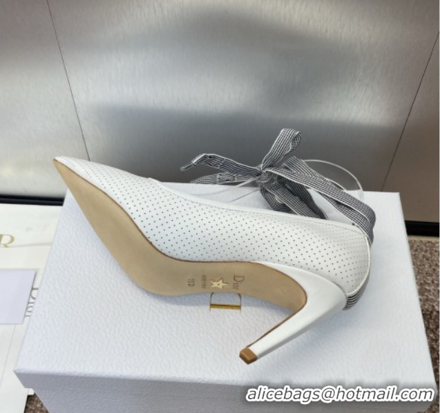 Hot Style Dior D-Journey Lace-Up Pumps 7cm in Perforated Supple Lambskin with Lace White 0425049