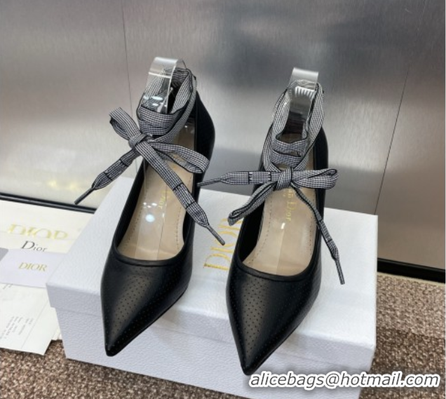 Big Discount Dior D-Journey Lace-Up Pumps 7cm in Perforated Supple Lambskin with Lace Black 0425050