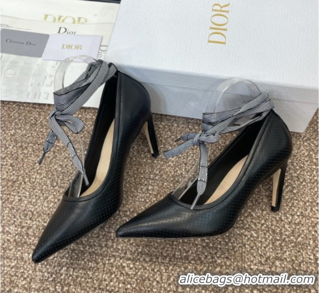 Big Discount Dior D-Journey Lace-Up Pumps 7cm in Perforated Supple Lambskin with Lace Black 0425050