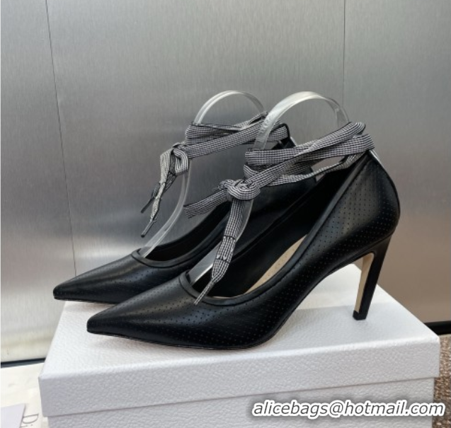 Big Discount Dior D-Journey Lace-Up Pumps 7cm in Perforated Supple Lambskin with Lace Black 0425050