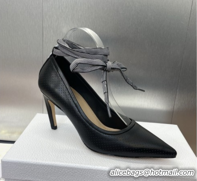 Big Discount Dior D-Journey Lace-Up Pumps 7cm in Perforated Supple Lambskin with Lace Black 0425050