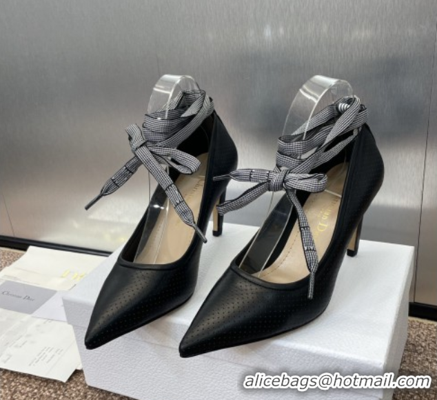 Big Discount Dior D-Journey Lace-Up Pumps 7cm in Perforated Supple Lambskin with Lace Black 0425050