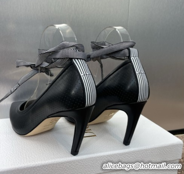 Big Discount Dior D-Journey Lace-Up Pumps 7cm in Perforated Supple Lambskin with Lace Black 0425050