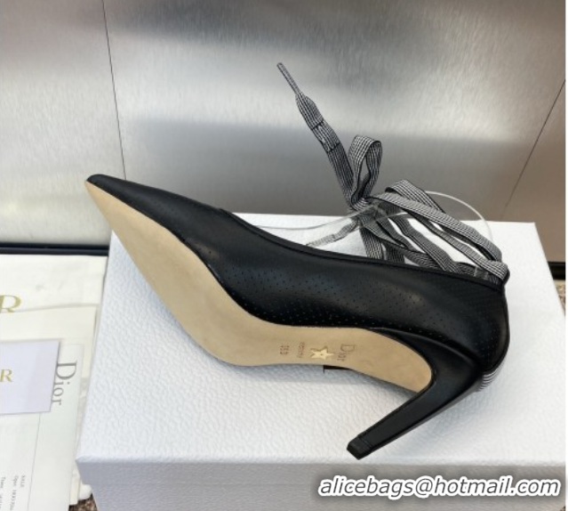 Big Discount Dior D-Journey Lace-Up Pumps 7cm in Perforated Supple Lambskin with Lace Black 0425050