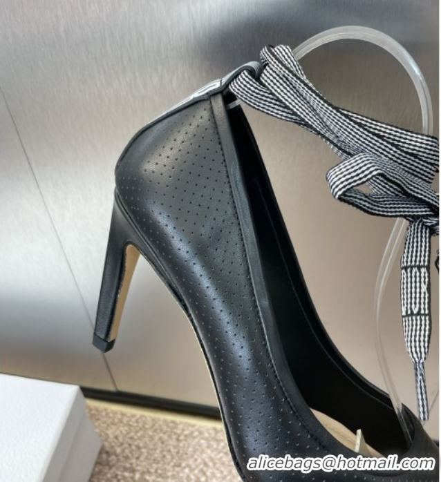 Big Discount Dior D-Journey Lace-Up Pumps 7cm in Perforated Supple Lambskin with Lace Black 0425050